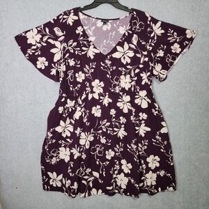 Torrid Floral Mini Dress Womens 2 Purple Flutter Sleeve Empire Waist Boho Casual